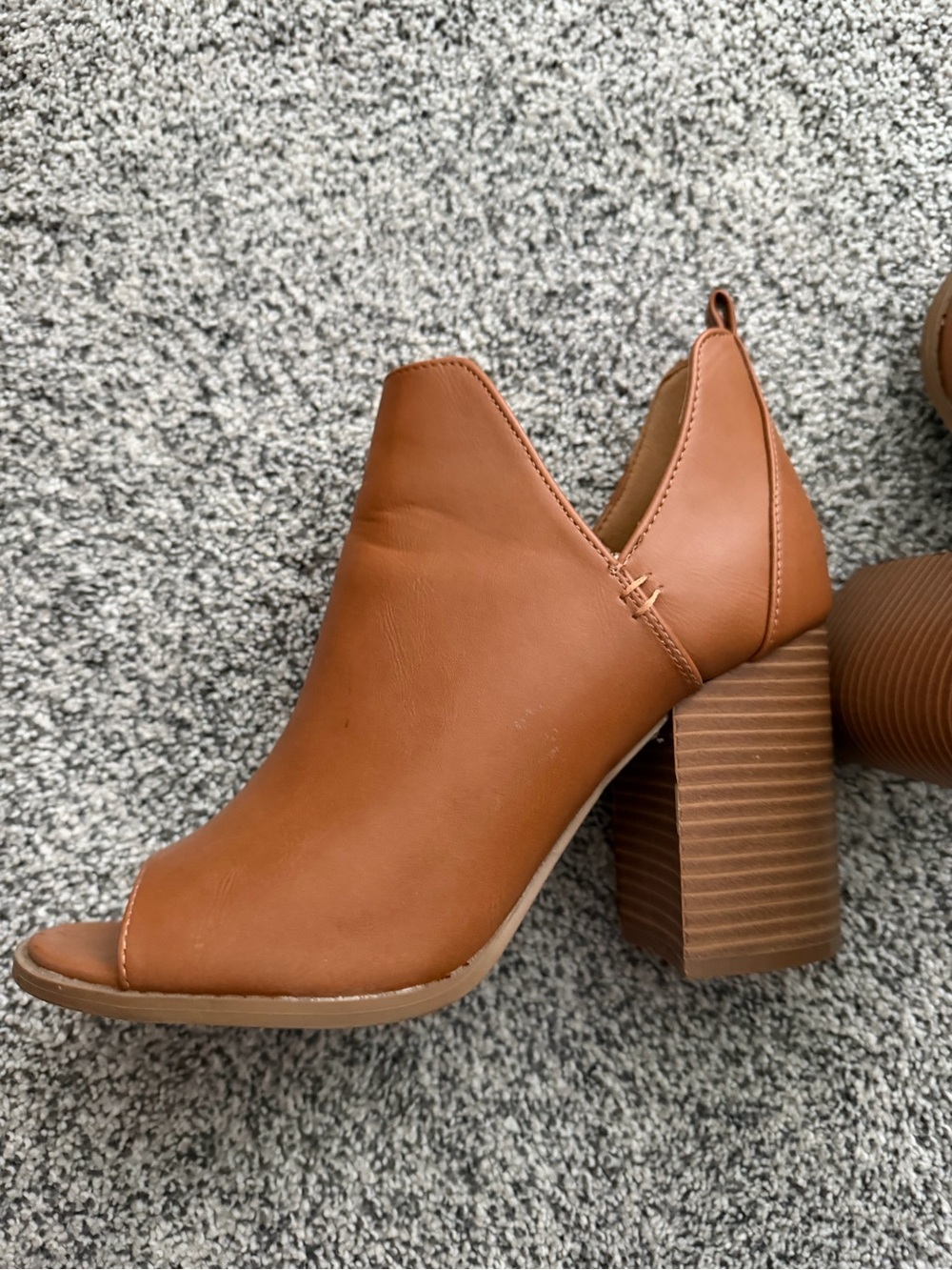 Pink Lily Tan Peep-Toe Block Heel Booties